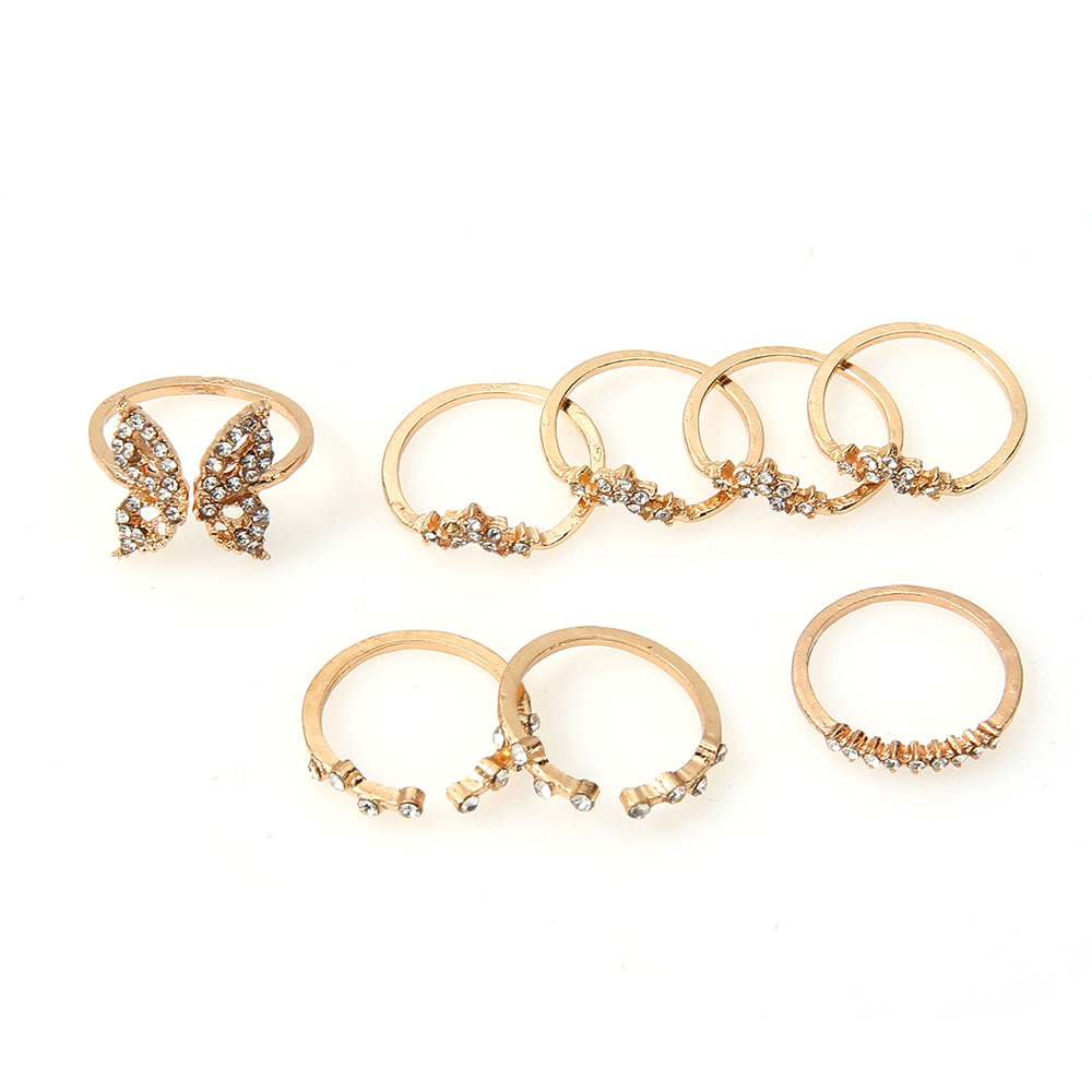 Bohemian Style Diamond Butterfly Joint Ring 8-piece Set display picture 4