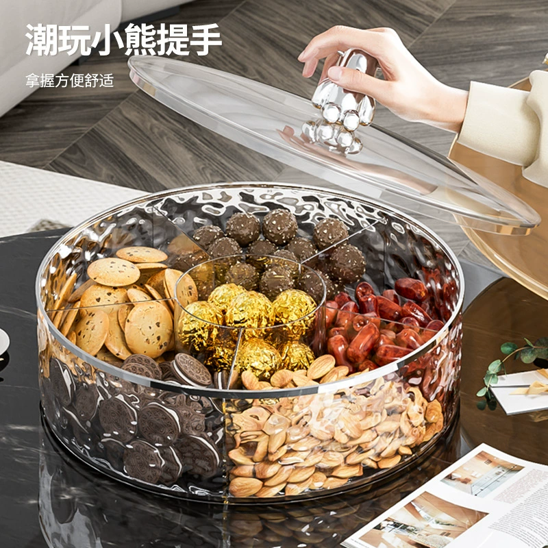 Light luxury sealing Nuts Snacks Putting Disk for New Year's Dried Fruit Drive Box Household living room Camellia high -end fruit disk