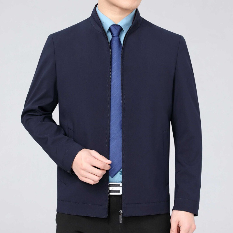 Men's Mulberry Silk Jacket, New Spring and Autumn Business Style, Stand Collar, Dad's Jacket, Middle-Aged Casual and Stylish Men's Outerwear