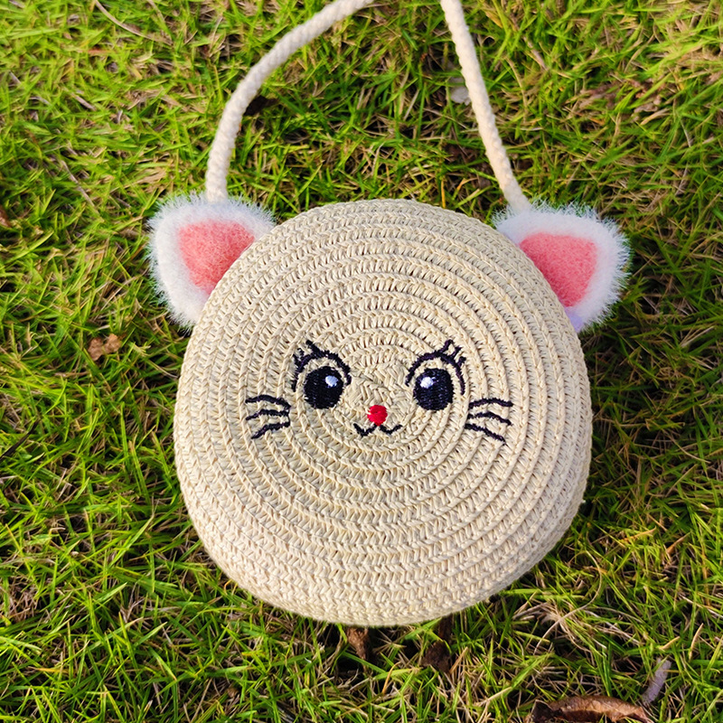 Summer Girls Small Bag 2025 New Trendy Woven Straw Bag Cute Children's Mini Coin Crossbody Bag Wholesale