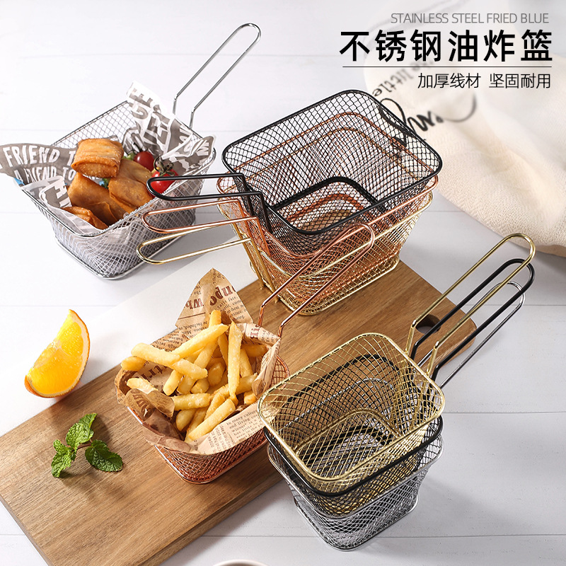 Wholesale Square Mini Stainless Steel BBQ Frying Basket with Hook Fruit Plate Snack Basket Kitchen Supplies Wire Mesh Basket
