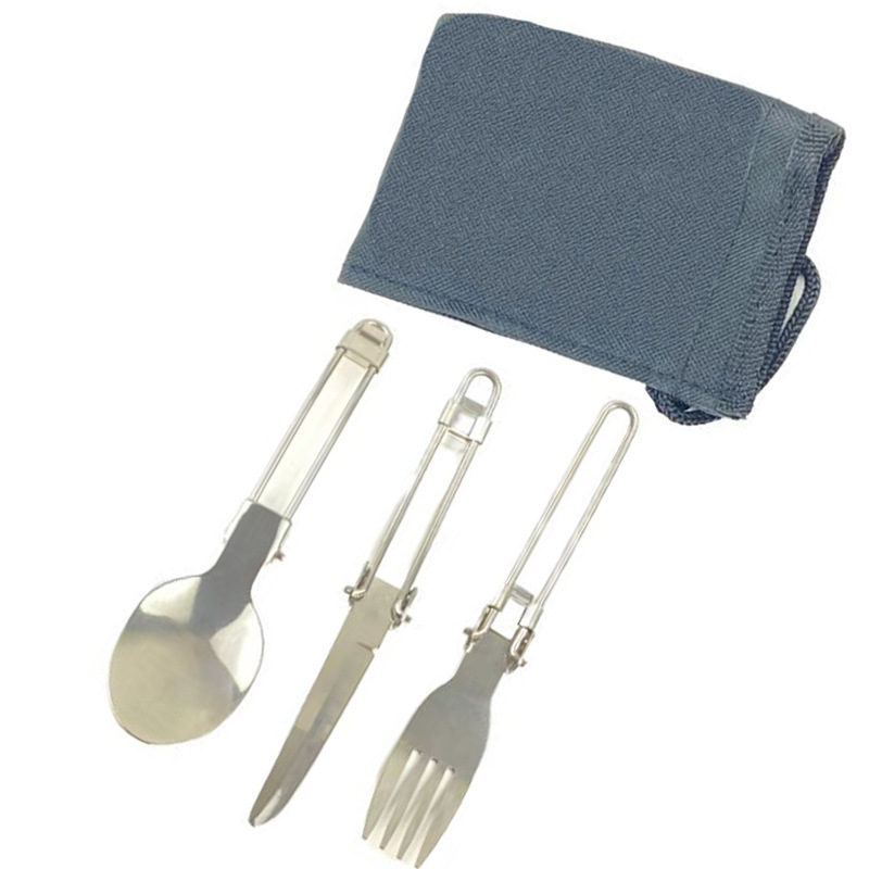 Stainless Steel Outdoor Camping Picnic Tableware Travel Foldableing Tableware Three-Piece Set Stainless Steel Foldableing Knife, Fork and Spoon