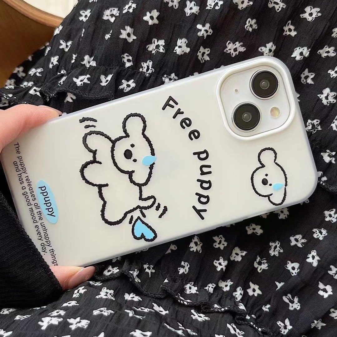 Simple línea de dibujos animados sudoroso cachorro para iPhone 13 funda para teléfono móvil 15ProMax Apple 14 mujer 12 pareja