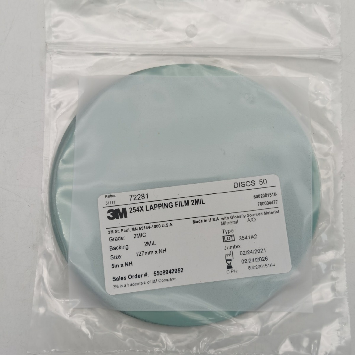 3M254X砂纸片5寸研磨片2mic用于通讯光纤行业