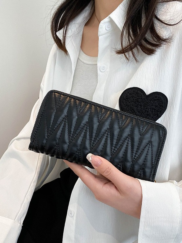 Trendencias nuevas carteras de mujer en Europa y América moda PU bordado línea larga bolso de mano color sólido monedero de gran capacidad monedero de cambio