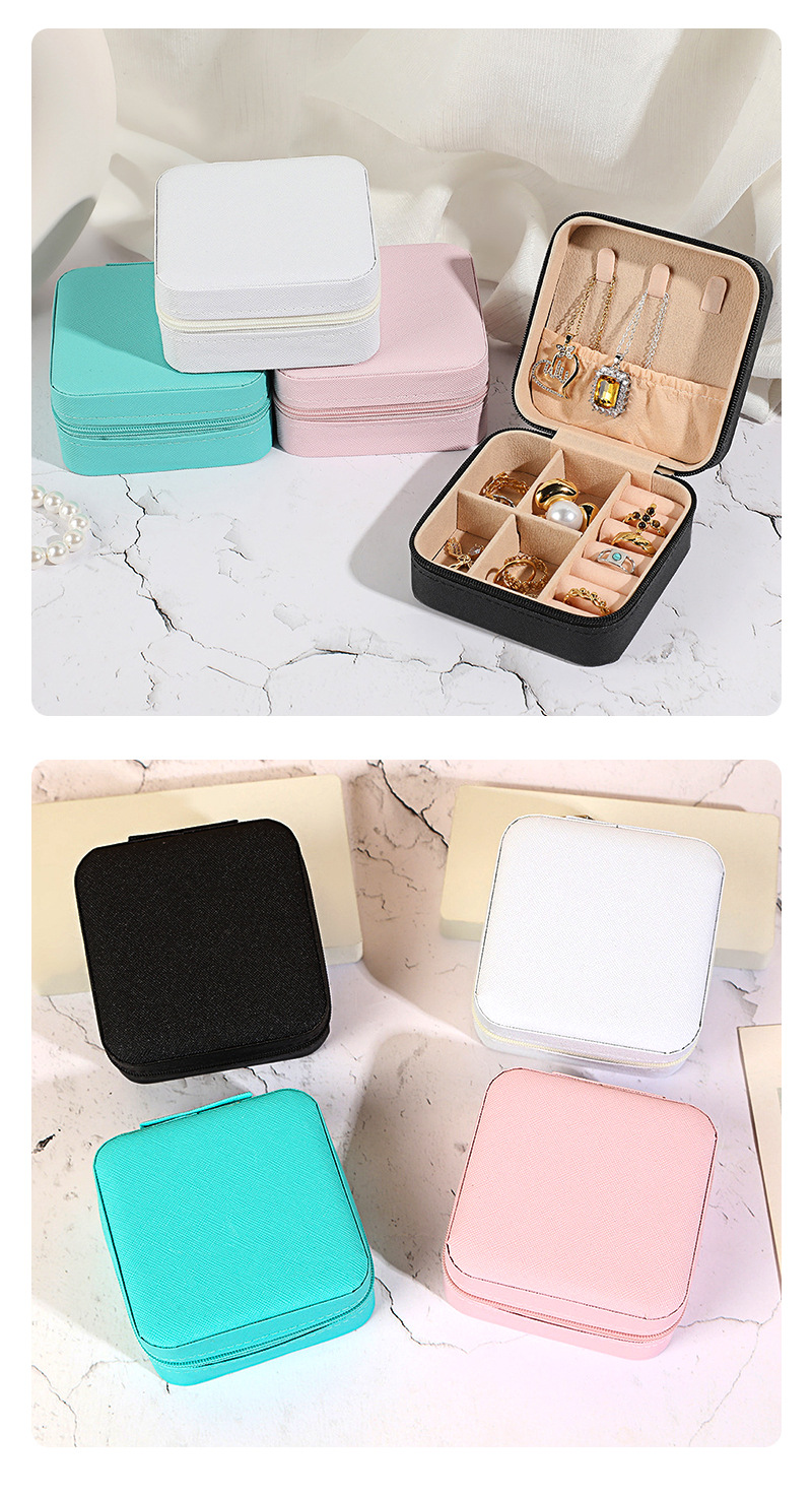 Cross-border mini jewelry box portable earring PU leather storage box travel ring necklace zipper bag personalization
