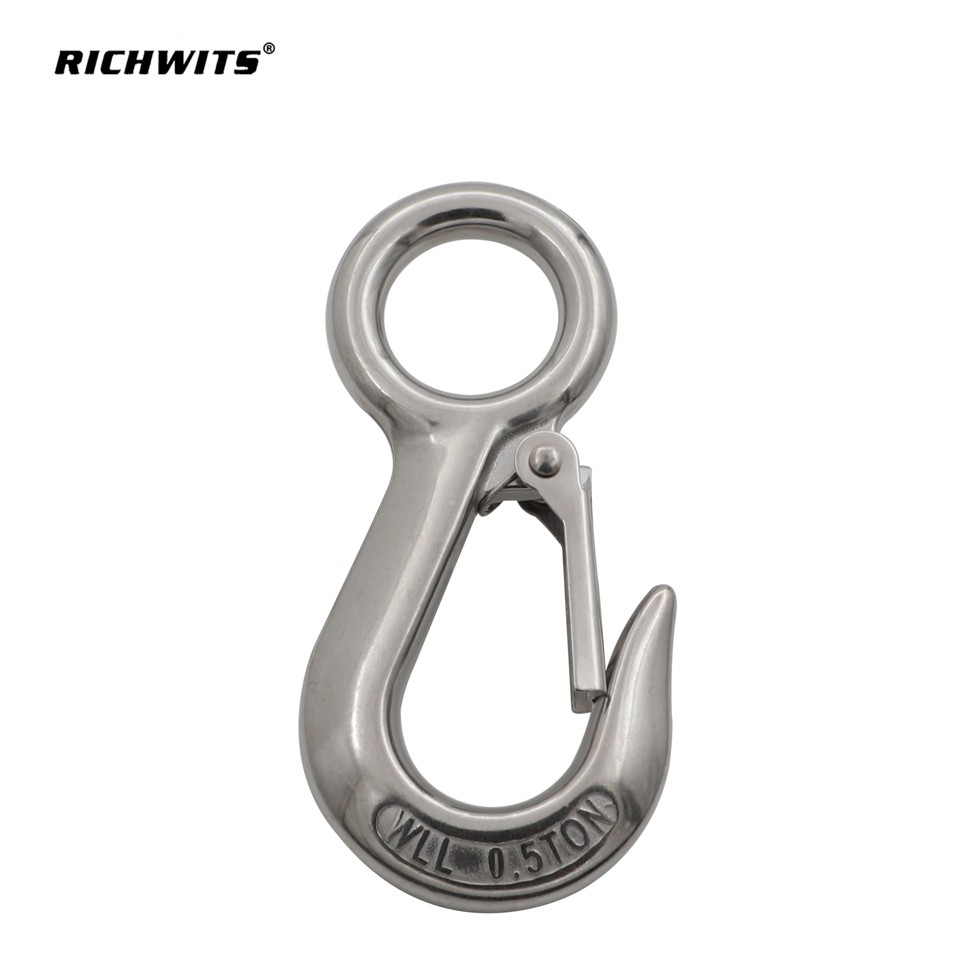 RICHWITS 不锈钢304大眼货钩  美式起重钩 定向弹簧吊钩 拖车钩