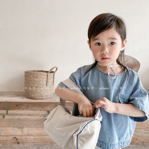 2024 Children's Clothing Summer New Products Girls Summer Clothes Korean Style Denim Short Sleeve Shirt 122215