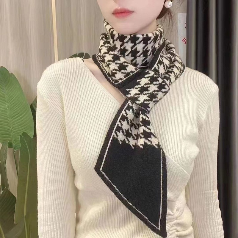 2023マフラー冬の女性の新型白黒クラシック保温百合韓国版高級感マフラー両面防寒|undefined