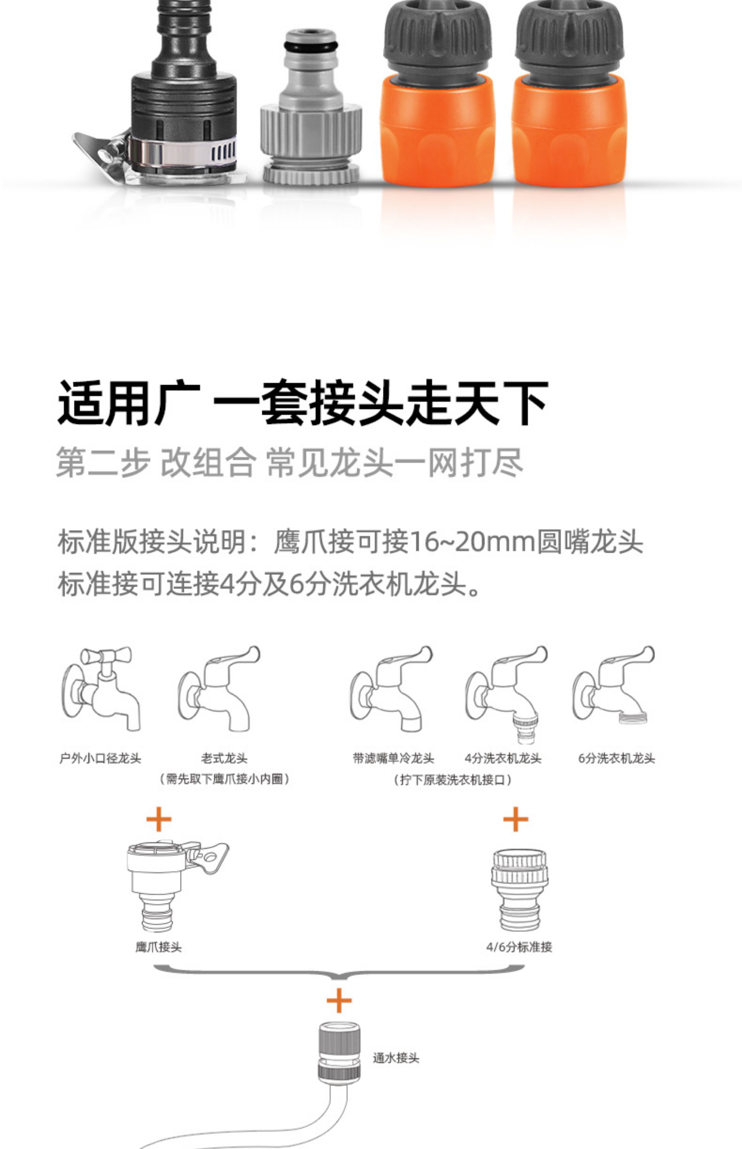 Multifunctional high-pressure car wash water gun, hose, faucet connector accessories, complete set for washing machine quick change 1/2 inch and 1/4 inch