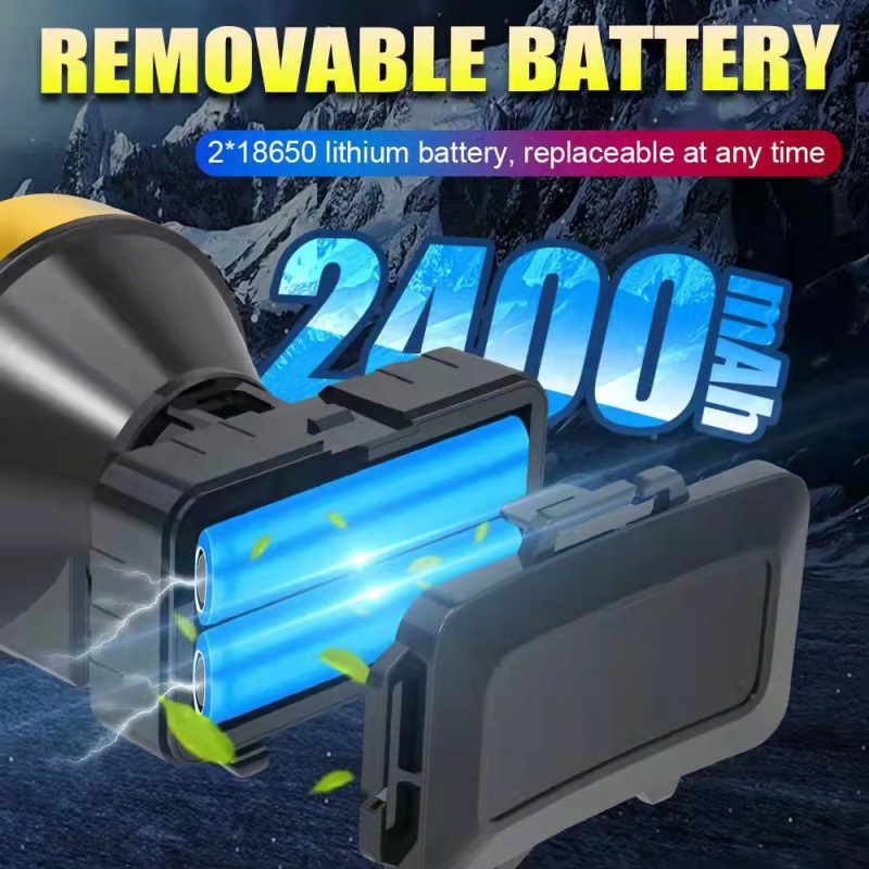 Solar recargable faro trabajo al aire libre multifunción fuerte luz iluminación faro lejos y cerca de doble fuente de luz linterna portátil