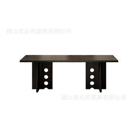 北欧原木侘寂风餐桌黑色复古办公桌书桌设计师长方形工作台会议桌