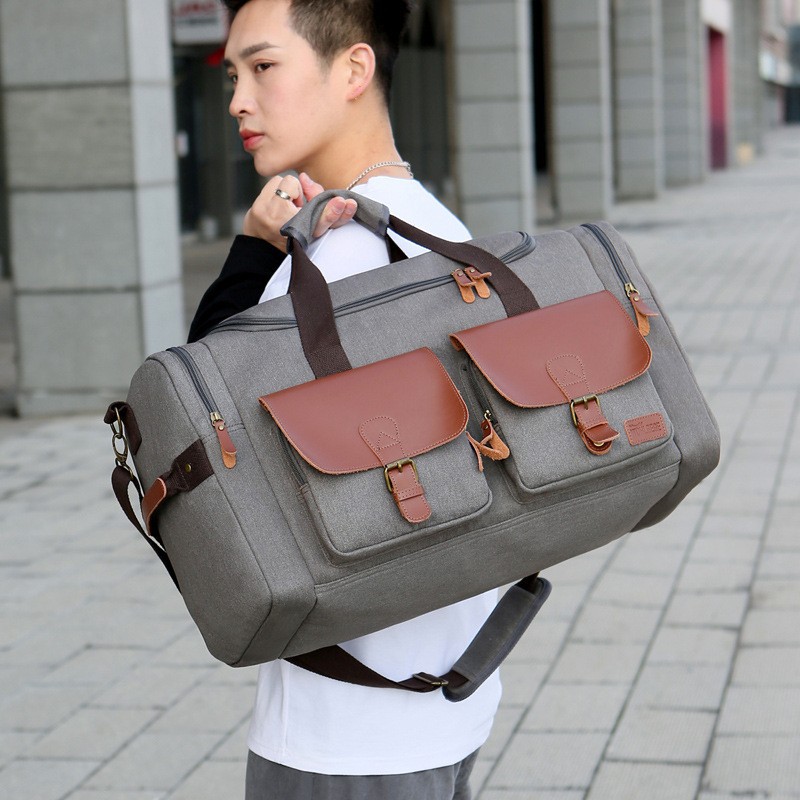 New Large Capacity Color Contrasting Canvas Travel Bag Vintage Men's Handheld Crossbody Double Lided Fitness Bag_voghion.com