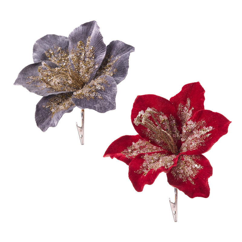 跨境新品圣诞节装饰品20cm绒布仿真百合花圣诞树装扮节日婚礼装饰|undefined