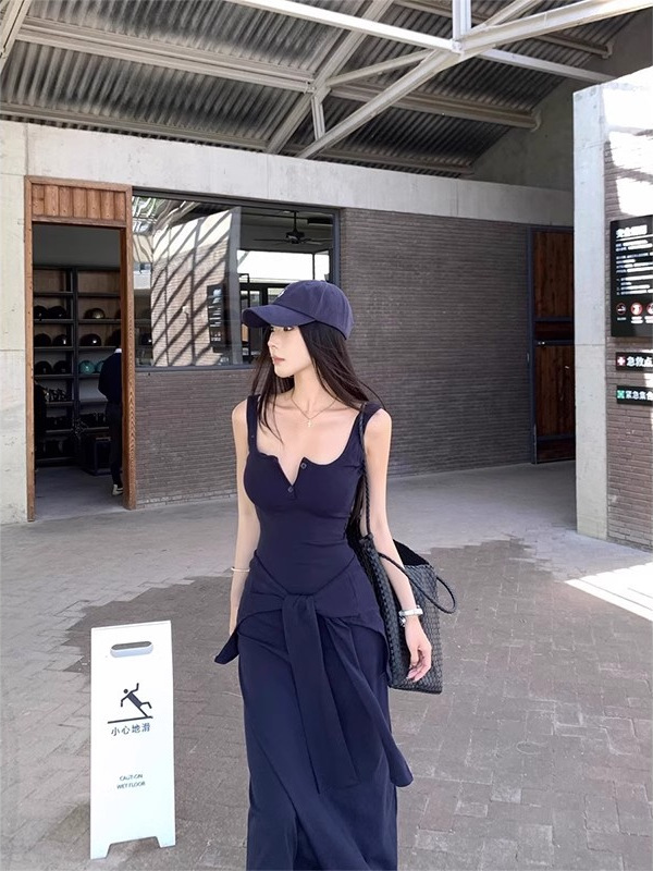 Blue elegant summer slip dress