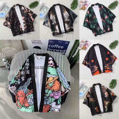 Summer seven-quarter sleeve shirt, men's loose China style, men's sun-proof thin style, antique couple's painted Taoist robe