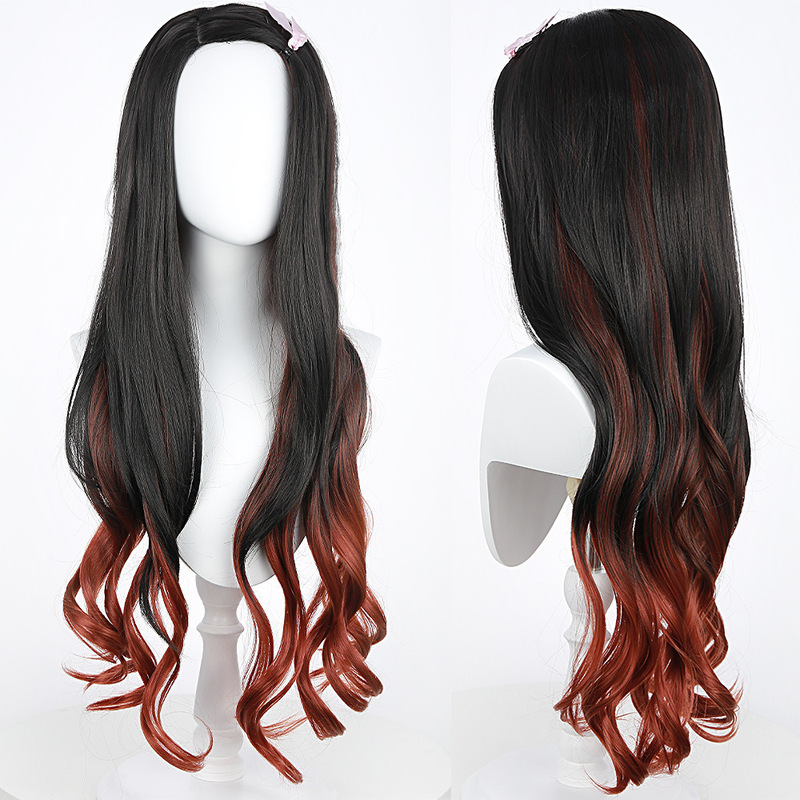 Stove door you beans Ghost Blade wig black gradient orange long curly hair color matching anime cos wig in stock Stove door you beans Ghost Blade wig black gradient orange long curly hair color matching anime cos wig in stock