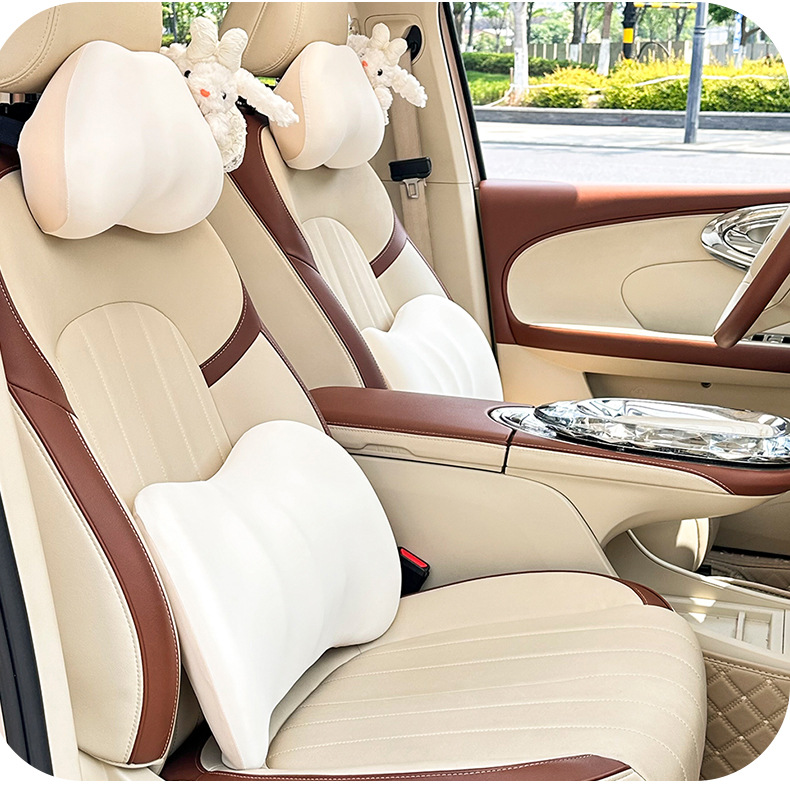 Blue Rain Ice Silk Car Headrest and Lumbar Support Rabbit Breathable Car Seat Cushion Cute Seat Waist Support Pillow Summer