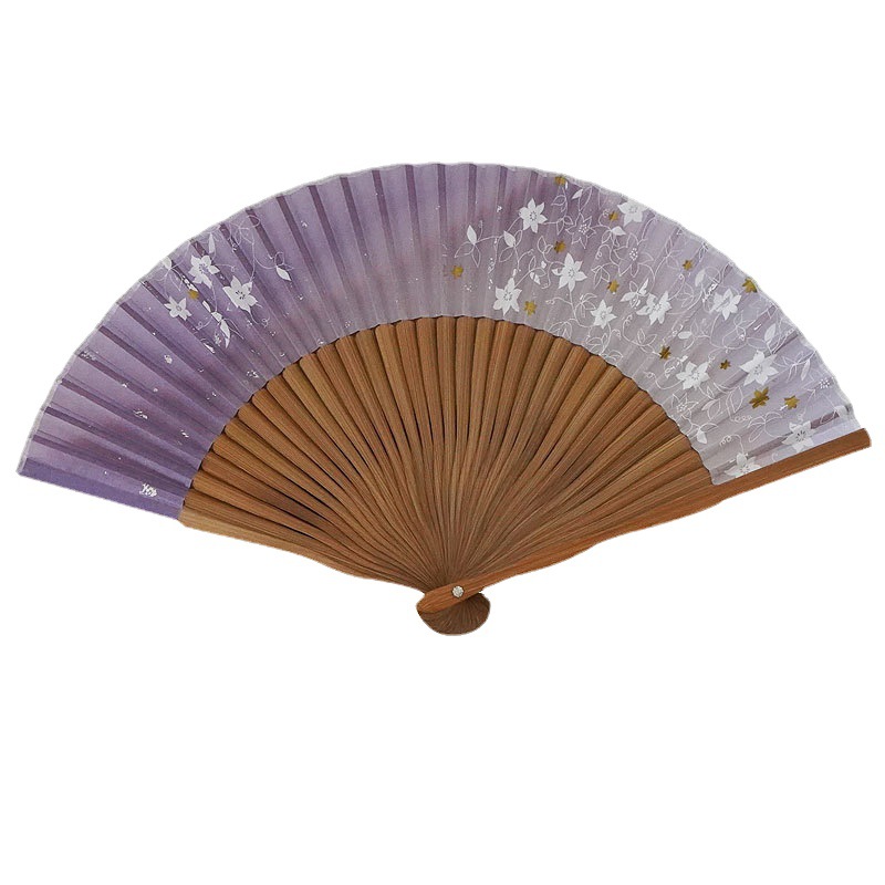 Procesamiento de bambú de impresión de estilo chino ventilador de bambú superficie de seda ventilador de baile ventilador femenino ventilador plegable japonés ventilador de estilo antiguo al por mayor