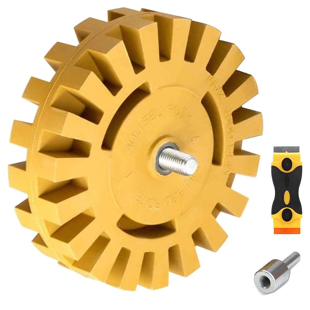 2件套橡皮擦轮,4 英寸条纹重型橡胶轮,贴花胶去除器,塑料剃刀刀片