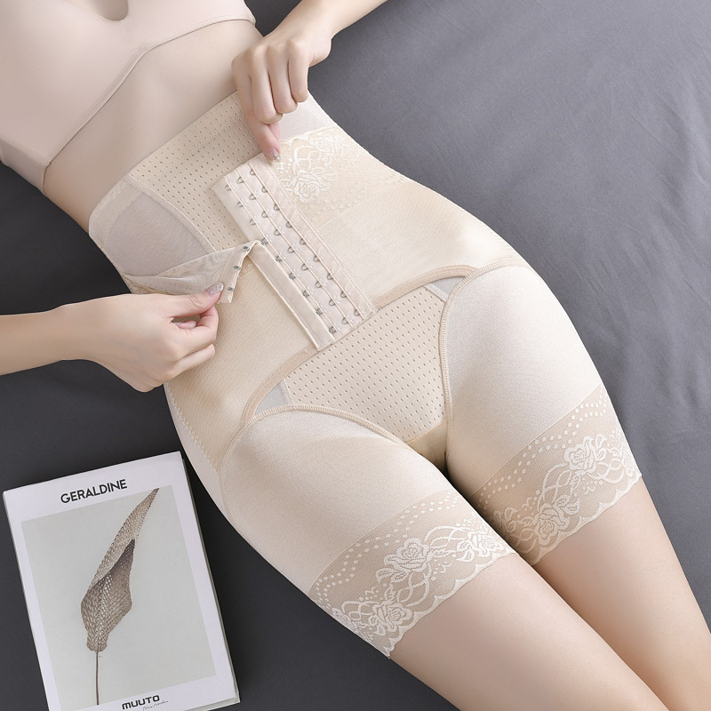 Large Size Lace High Waist Boxer Briefs Anti-glare Safety Pants Base Plastic Leg Body Shaping Breathable Breasted Breasted Breasted Abdominal Pants for Women