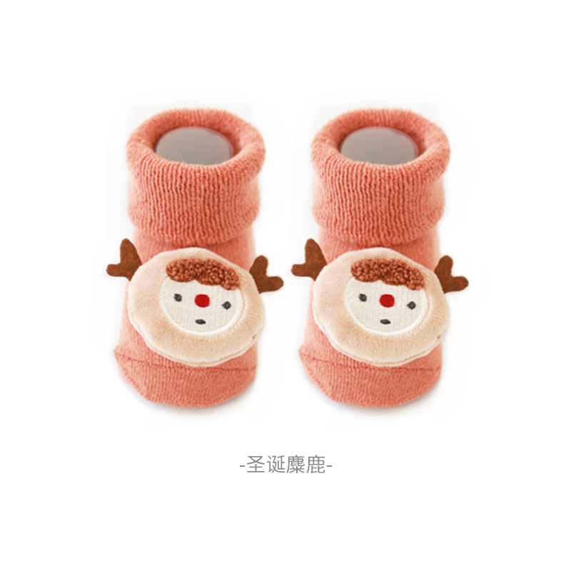 Invierno nuevo bucle engrosado calcetines bebés dispensando pegamento antideslizante calcetines de piso para niños calcetines de muñeca de dibujos animados de Navidad