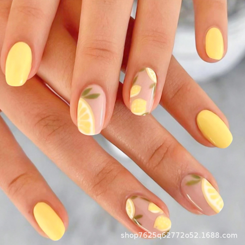 Cross-Border 24-Piece Boxed Set of Fresh Yellow Lemon Press-On Nails, Short Square Shape, High Aesthetic Value, Skin-Brightening Nude Color Nail Stickers Cross-Border 24-Piece Boxed Set of Fresh Yellow Lemon Press-On Nails, Short Square Shape, High Aesthetic Value, Skin-Brightening Nude Color Nail Stickers