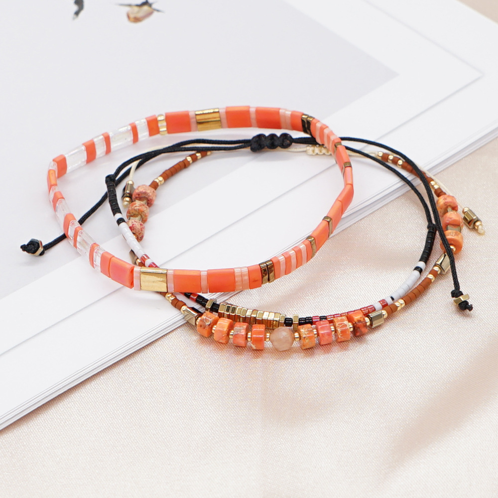 Simple Bohemian Orange Red Beaded Stone Miyuki Suit Small Bracelet Female display picture 1