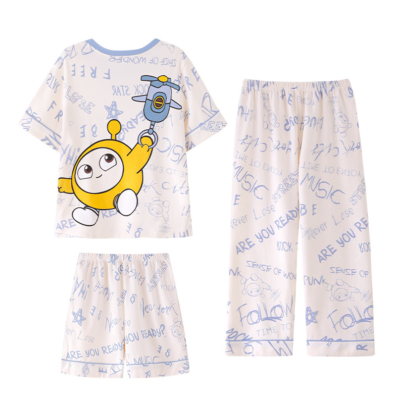 2026 nuevo pijama de verano de algodón delgado de manga corta de tres piezas de ropa de hogar para niños niños de verano
