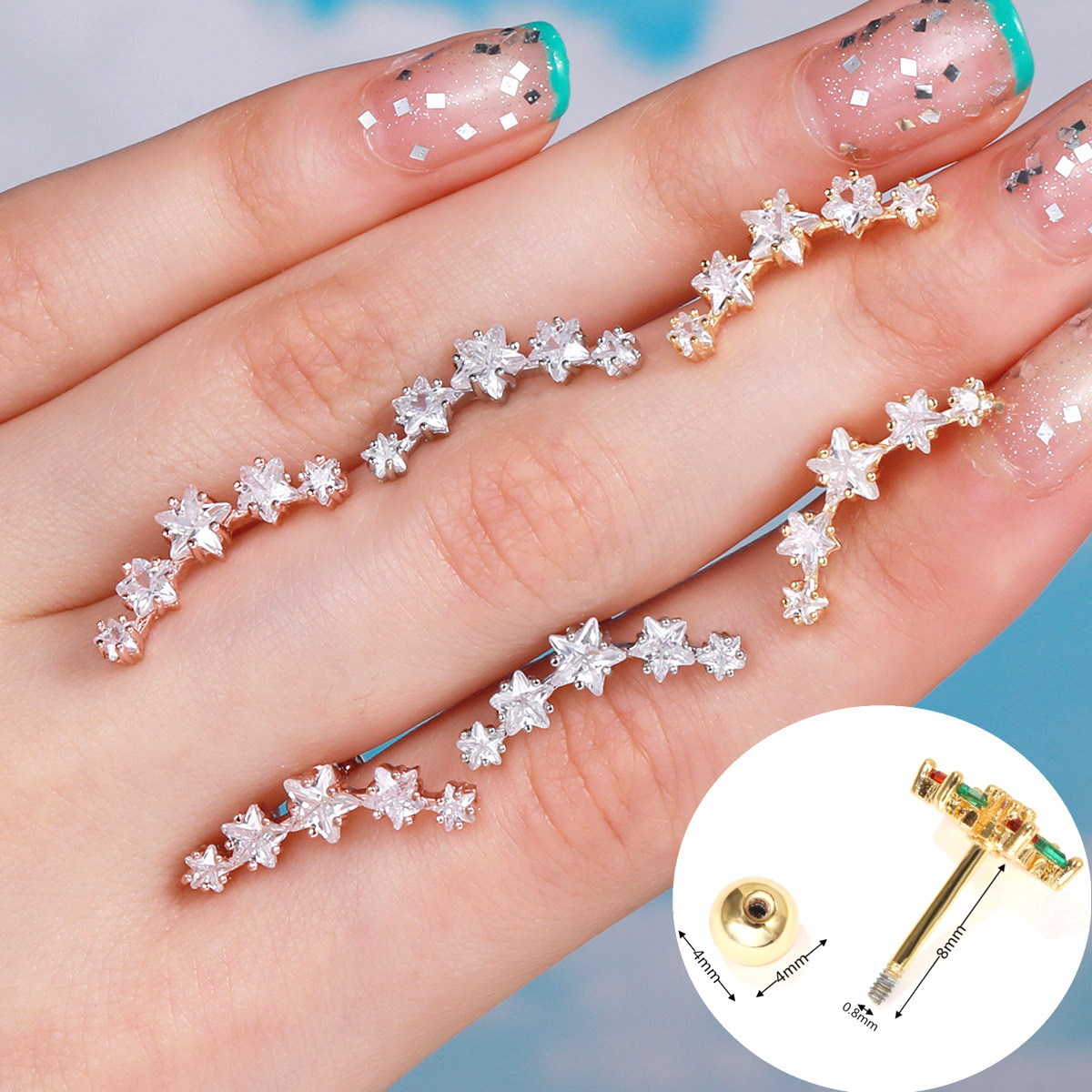 Star Love Ear Bone Stud Micro Inlaid Zircon Stainless Steel Puncture Twist Ball Ear Stud