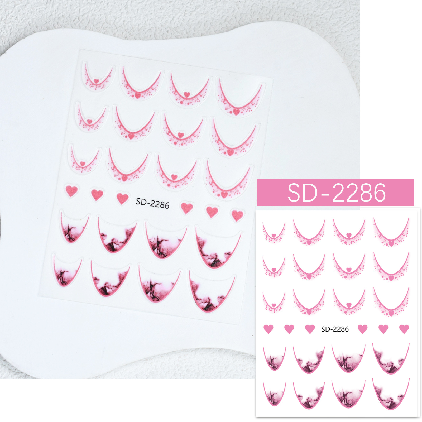 Nail Art French Red Red Nail Etiqueta engomada hueca Plantilla de degradado de inyección de tinta Etiqueta auxiliar Nueva línea de pegatina decorativa de sonrisa