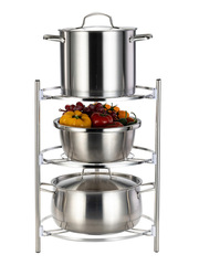 UG73 Kitchen Pot Rack Multi-layer Pot Holder Household Multifunctional Triangle Storage Rack with Round Stainless Steel Stand