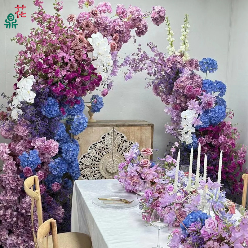热销蓝紫莫奈色系 高端婚庆假花布置道具 网红创意橱窗装饰仿真花