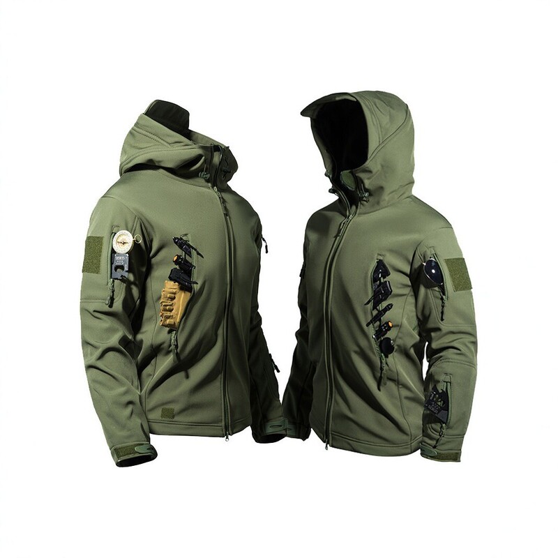 Men's autumn and winter outdoor tactical softshell jacket, windproof, waterproof, fleece-lined, warm, hooded, suitable for hiking and workwear Men's autumn and winter outdoor tactical softshell jacket, windproof, waterproof, fleece-lined, warm, hooded, suitable for hiking and workwear