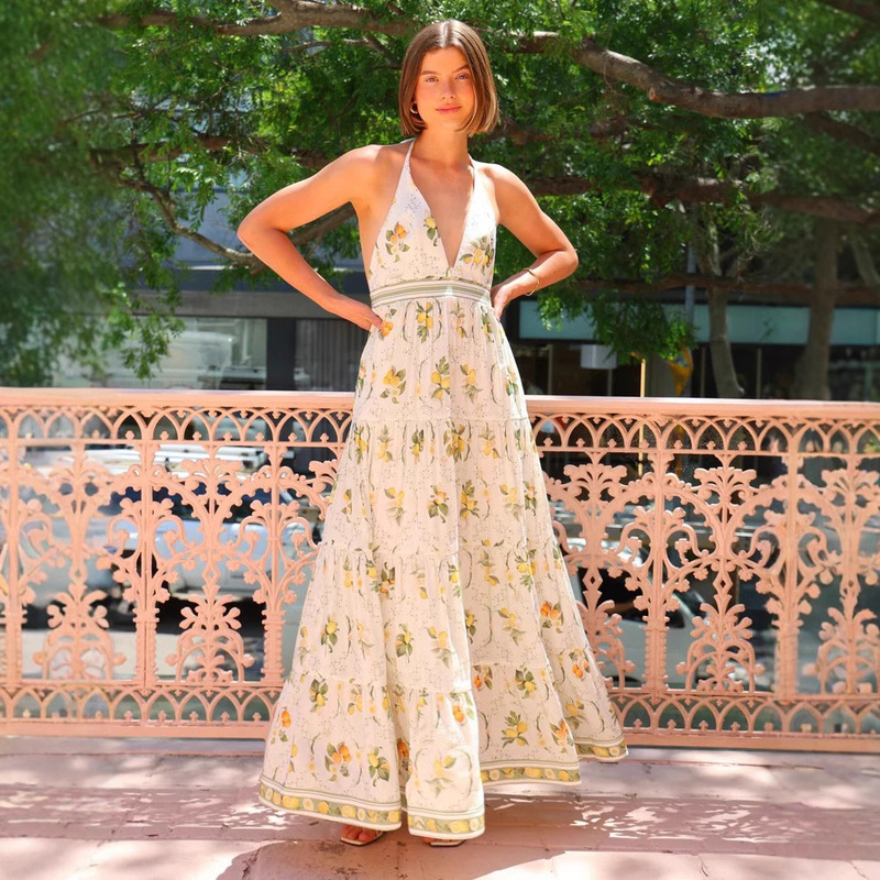 2025 European and American Cross-border AliExpress Independent Station Sweet Wind Backless Neck Unique Backless Deep V-Neck dress.