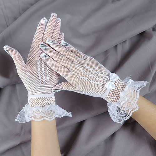 Mesh Sunscreen Gloves for Women Summer Fishing Net Full Finger Elastic Black Performance Lace White for Square Dance Fashion Touch Screen