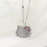 Европейский и американский стиль Hello kitty полный бриллиант лук милая мода геометрический котенок кристалл подвеска ключица женщина