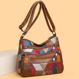 多层大容量妈妈包2024新款潮牛皮女包简约中年女士单肩斜挎包