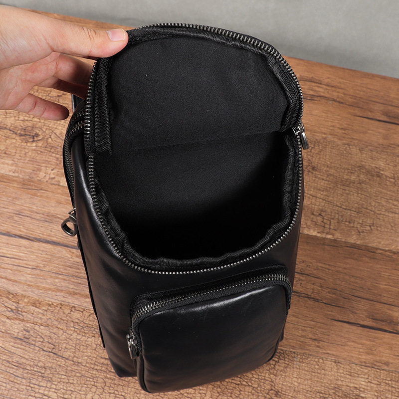 Túi đeo chéo trước ngực nam da bò lớp đầu dung tích lớn 17×6×26 cm — Màu đen chi tiết 13