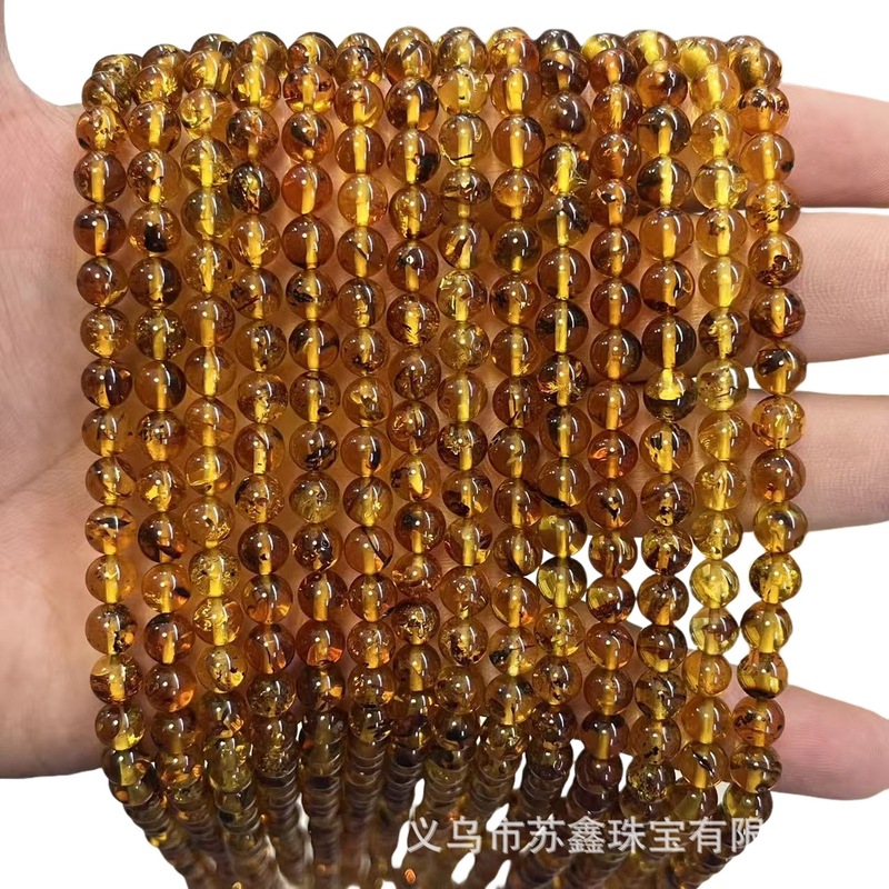 鸡油黄天然蜜蜡散珠花珀圆珠天然琥珀串珠 半成品DIY手串饰品配件|undefined