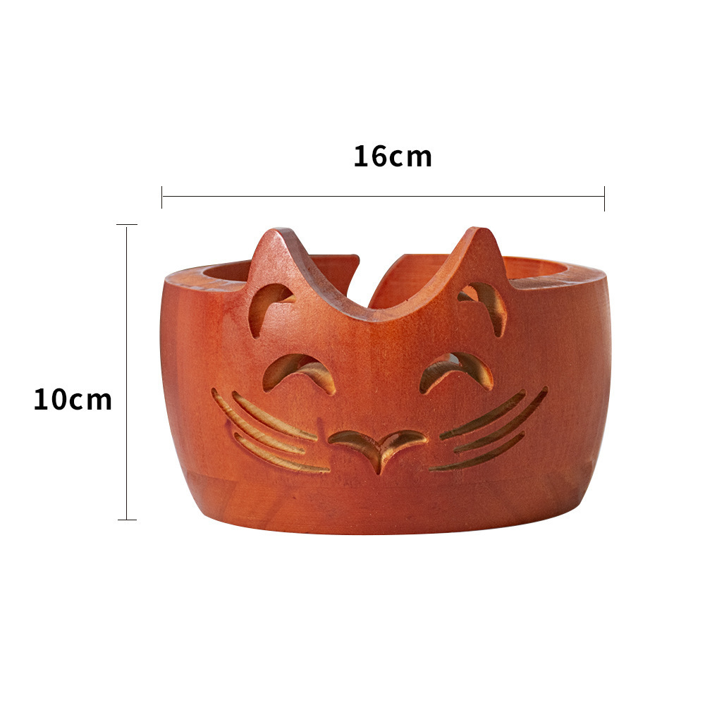 Cuenco de lana de madera para orejas de gato Cuenco de madera para almacenamiento de lana Cuenco de lana redondo de madera textil hecho a mano
