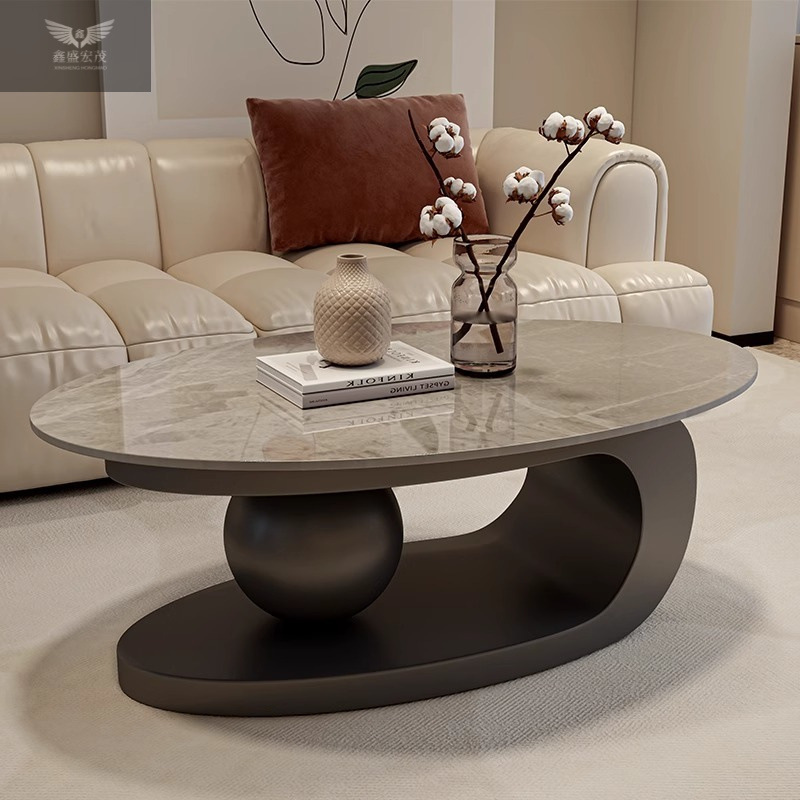 Mesa de té moderna minimalista ovalada de roca nórdica de lujo ligera sala de estar doméstica de alta calidad pequeña combinación de mesa
