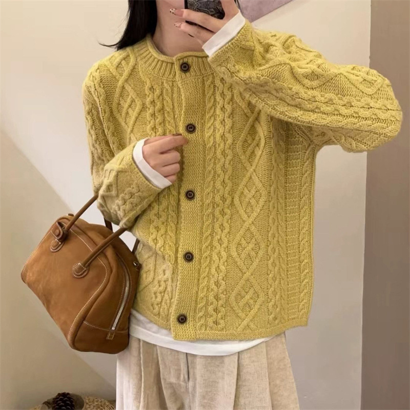European Autumn and Winter Heavy-Duty Twisted Wool Cardigan for Women 2025 Thickeneded Thick Wool Knitwear Autumn and Winter Cashmere Knitwear Jacket