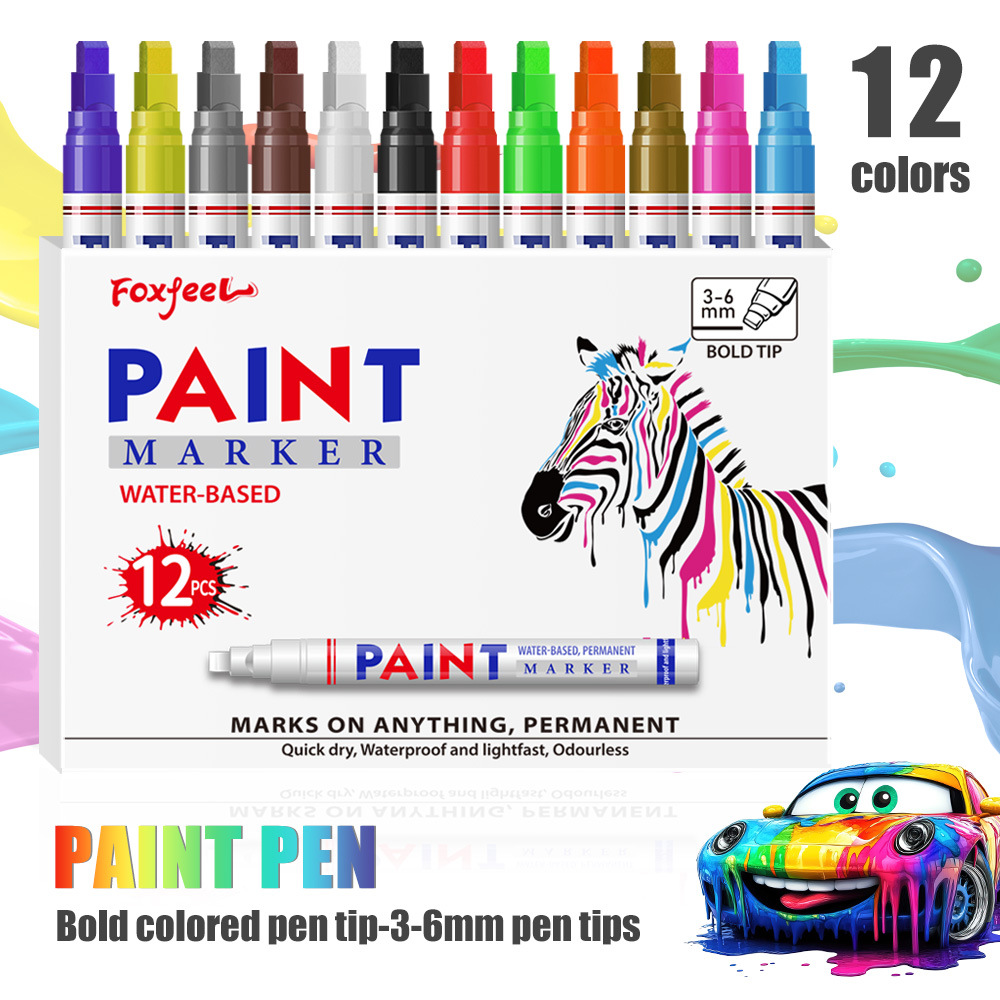 Pluma de pintura de cabeza grande de 6mm Pluma de pintura de retoque de chapa metálica Pluma de pintura a base de aceite Lápiz de pintura de gran capacidad lavable