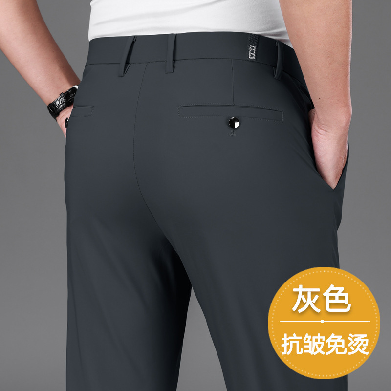 Comercio exterior al por mayor pantalones elásticos de cuatro lados para hombres pantalones casuales bordados para hombres otoño e invierno gruesos rectos sueltos negocios antiarrugas oeste image 11