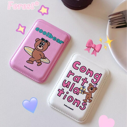 Compatible with MagSafe Magnetic Card Holder Leather Apple iPhone 12 Phone Case Card Holder iPhone 15 for Small Bear