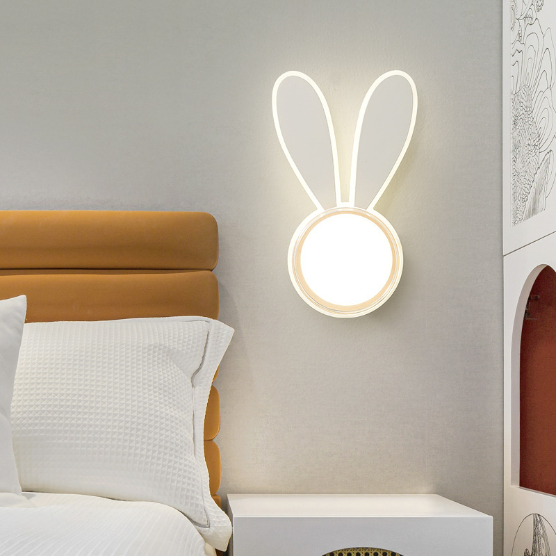 LED lámpara de pared de dibujos animados interior conejo dormitorio infantil cabecera lámpara 2023 nuevo moderno y minimalista lámpara de pared de escaleras