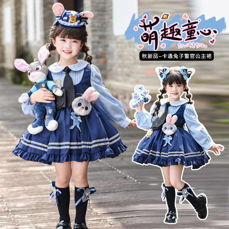 2026 Spring and Autumn New Style Girls' Rabbit Police Officer Outfit Children's Princess Dress Judy Police Officer Lolita Dress