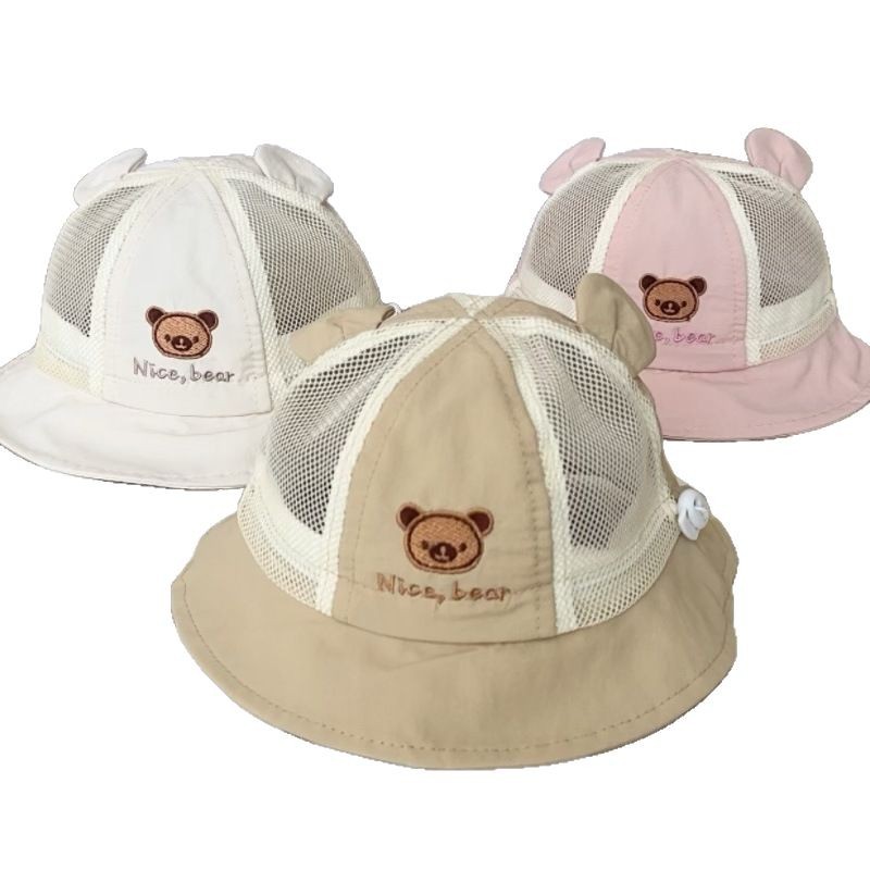 Sombrero de bebé Sombrero de pescador de malla fina de verano para niña bebé lindo oso sombrero de ala suave para el sol sombrero de lavabo para bebé