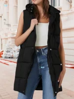 Длинный стёганый жилет‑пуховик, cotton puffy, лёгкий, женский, размеры S–XL